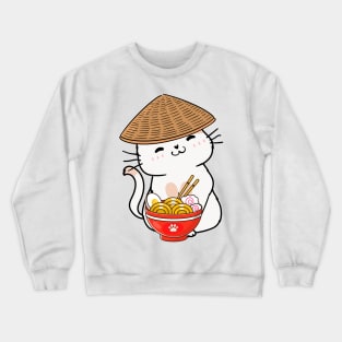 Funny Cat Eating Noodles Crewneck Sweatshirt